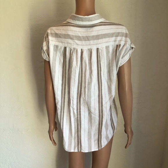 Dash Women’s Size L Tan/White Sleeveless Bohemian Style Blouse Button-Up Shirt - Picture 2 of 16